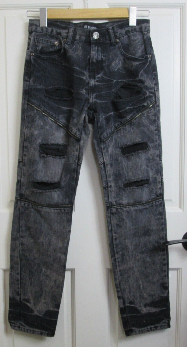 Black Premium Skinny Jeans Mens 26x30 27x27 Ripped Zipper