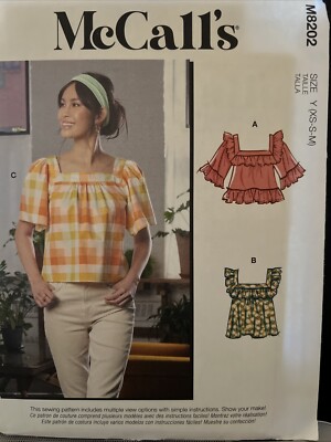 McCall's M8202 Misses XS/S/M Crop Tops 3 Styles Square Neckline New FF Uncut Fun