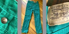 VTG LEVI'S USA-MADE GREEN CORDUROY WHITE TAB PANTS JEANS COTTON KIDS 11 SLIM EUC
