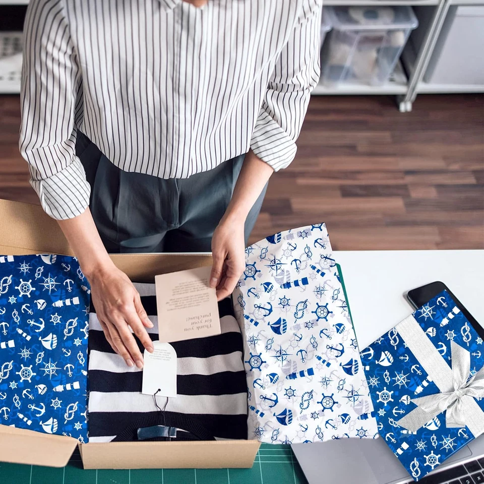 50 Sheets Nautical Printed Tissue Paper Large Size 20 X 26 Anchor Design Decorat - Image 3 of 4