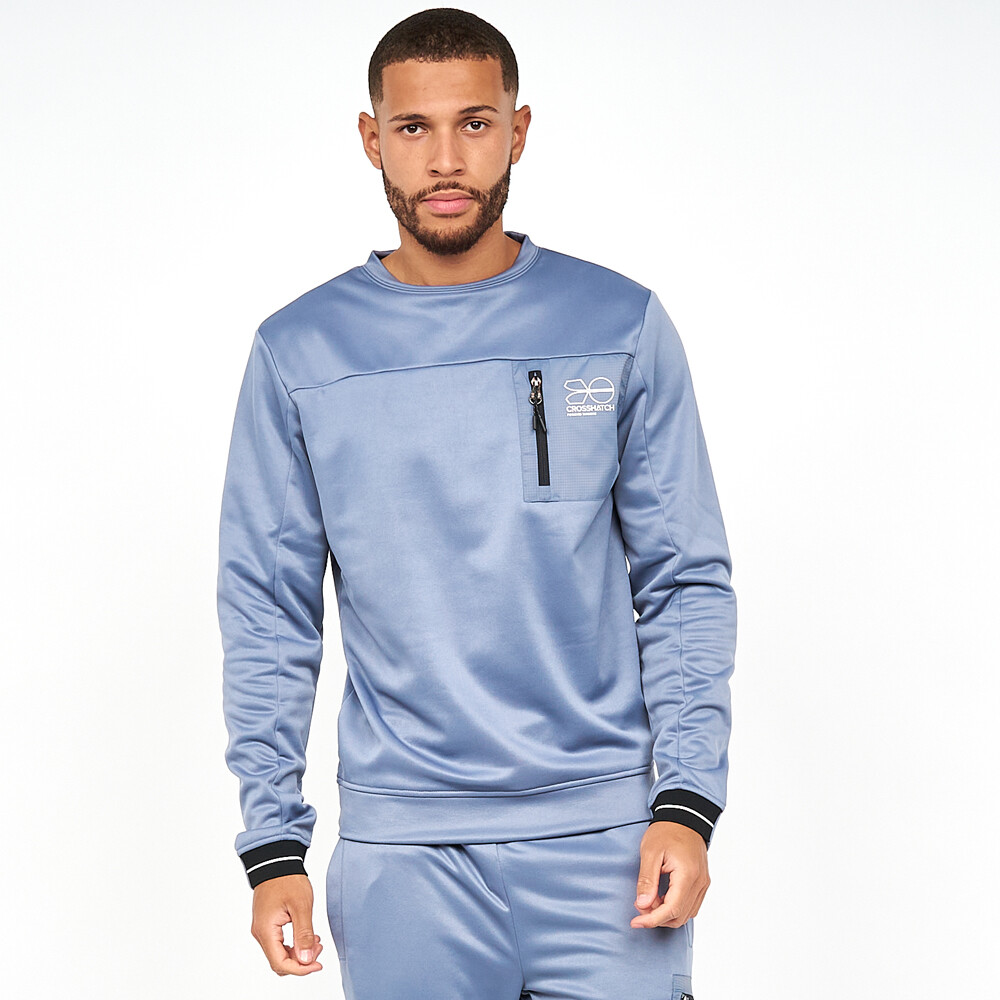 Mens Crosshatch Crew Neck Jumper Long Sleeve Jersey Sweater Top