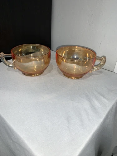 Vintage Set of 2 Peach Luster Glass Mugs