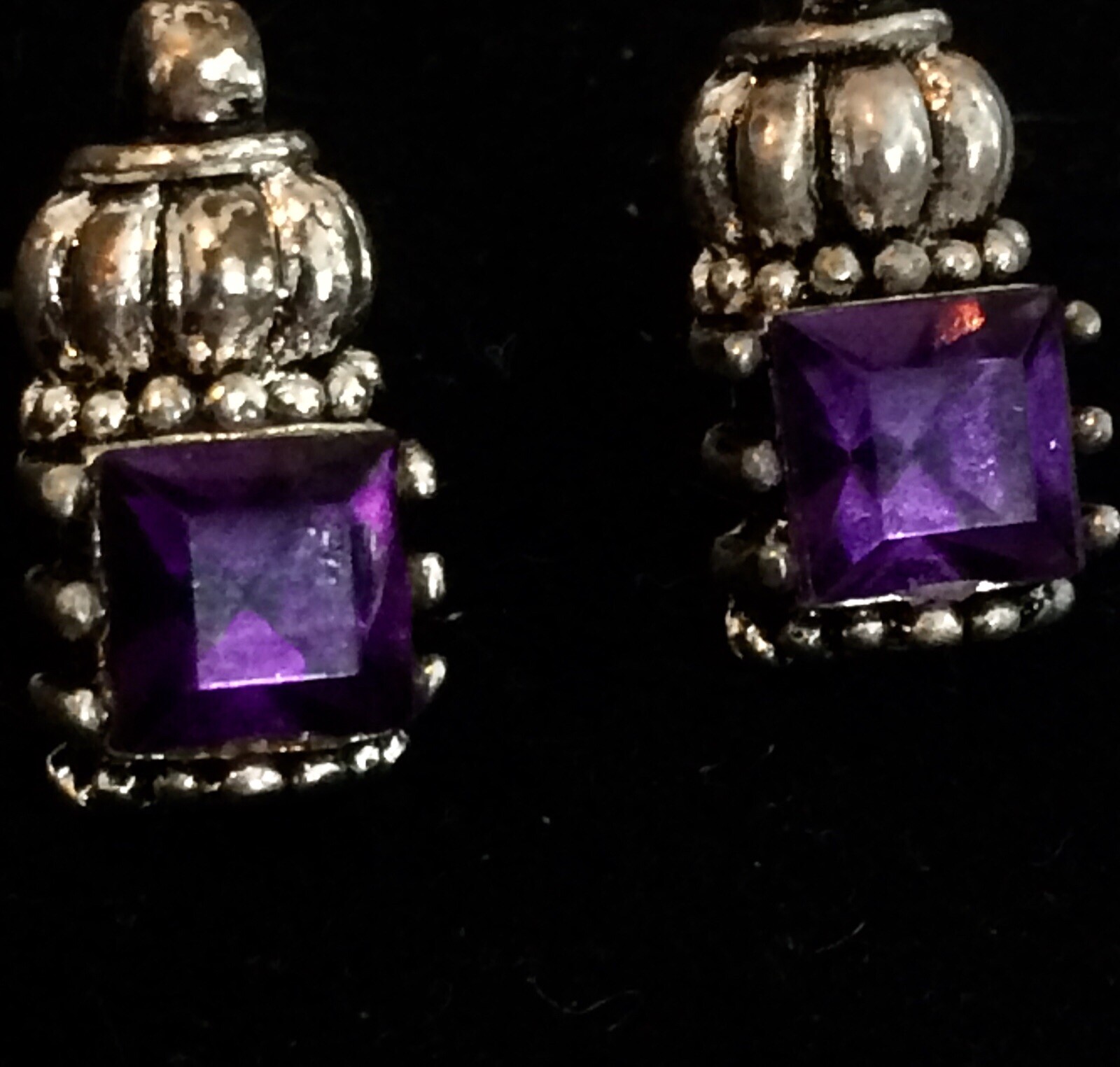 Amethyst Earrings Stud Silver Tone Untested - image 11