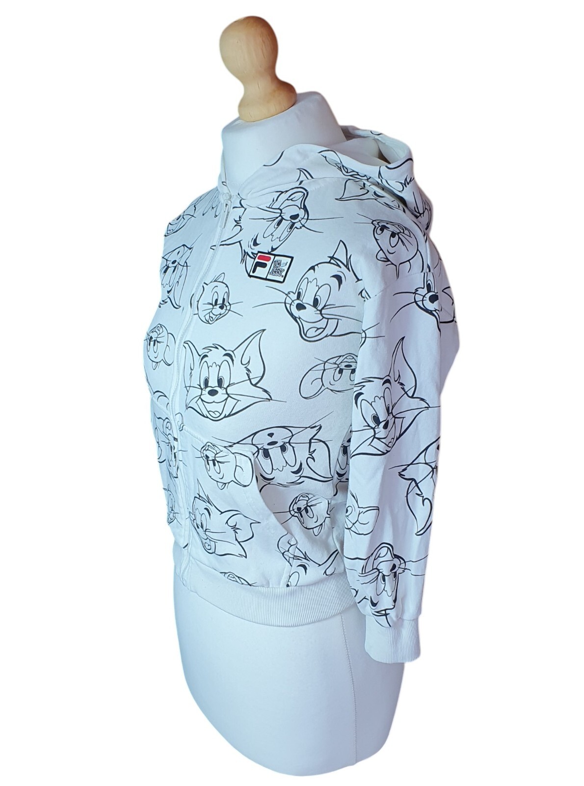 Felpa bianca con cappuccio e zip intera Fila bambino 7 8 anni Tom e Jerry