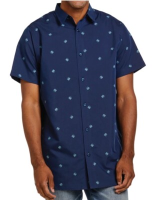 In-N-Out Shirt Navy Blue Double Double Burger Button Up All Over Print Men's M