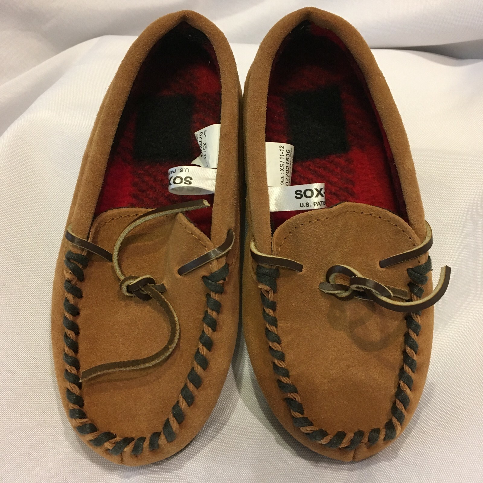 SAOLA NUOVE pantofole per bambini in camoscio TAN con PILE e SUOLA ESTERNA XS (11 12) SPEDIZIONE GRATUITA