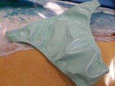 Men Shiny Thong PVC Vinyl 4way stretch Swimsuit s m l or xl USA custom underwear