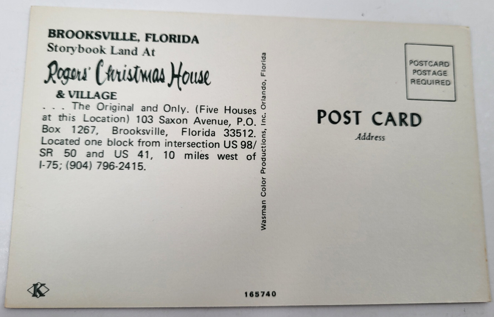 VTG BROOKSVILLE FL PC ROGERS' CHRISTMAS HOUSE STORYBOOK LAND WIZARD OF