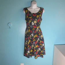 Tulip B Sleeveless Dress Size ML Cotton Blend Summer Fruit Print Blue Zip Shift
