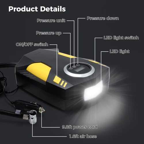 150PSI Car Tire Inflator 12V Digital Electric Auto Air Pump Compressor Portable - Picture 7 of 14