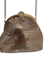 Vintage Gold Metal Mesh Bag with Floral Accent Frame