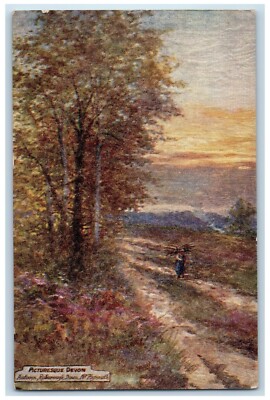 c1910 Man Getting Woods Roborough Down Devon Oilette Tuck Art Postcard