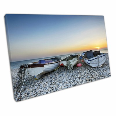 Boats at Chesil Cove on Portland Bill in Dorset English coast Wall Art Print