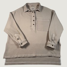 Aerie Tan Beige Oversized Henley Sweatshirt Ribbed Pocket Collared Fleece Small
