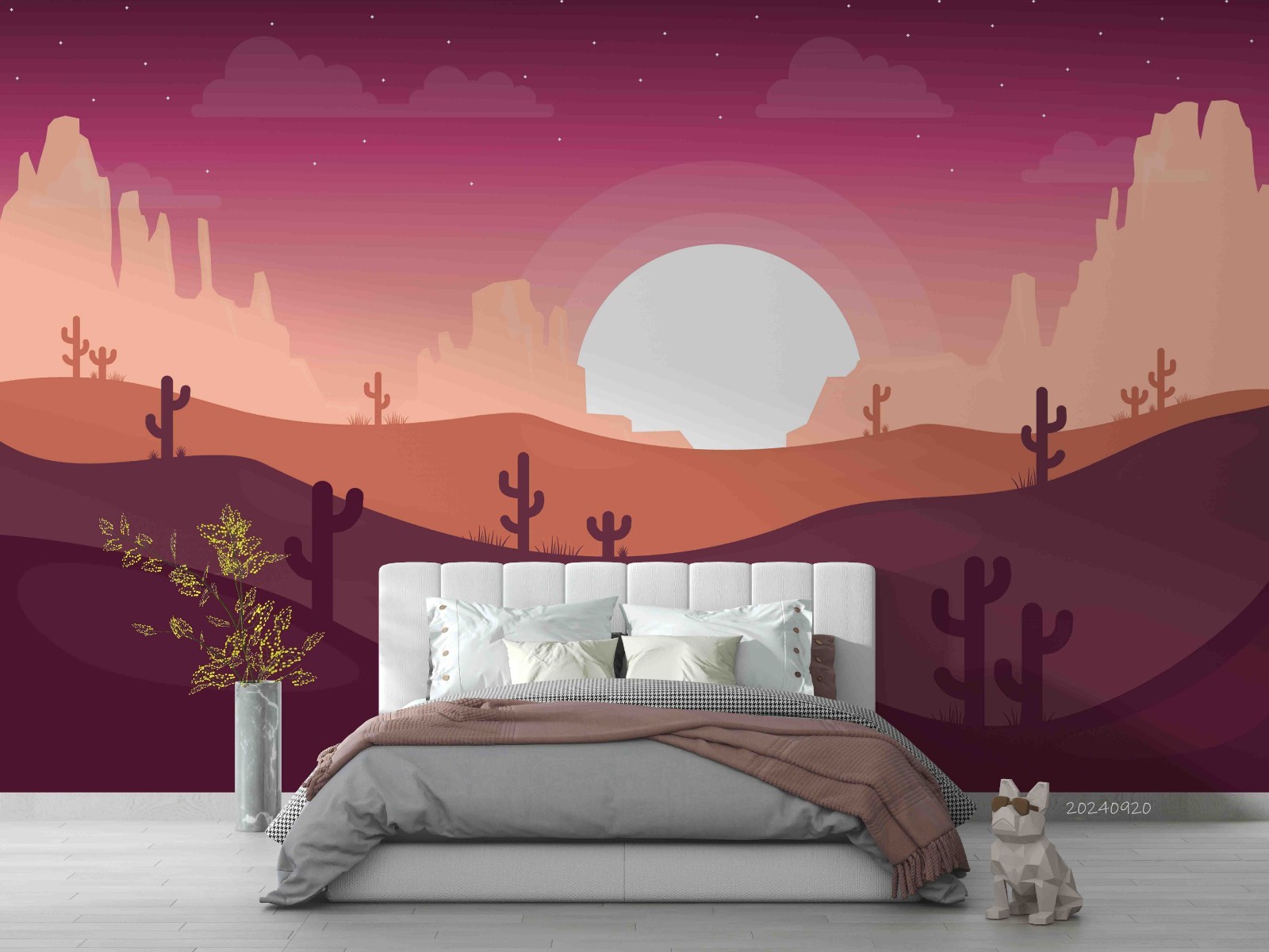 3D Desert Cactus Sunset Illustration Wall Murals Wallpaper Murals Wall Sticker 3