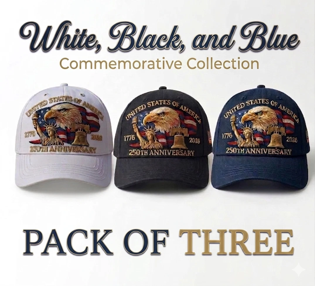USA 250th Anniversary Hat Patriotic 4th July Embroidered Adjustable Pack of 3
