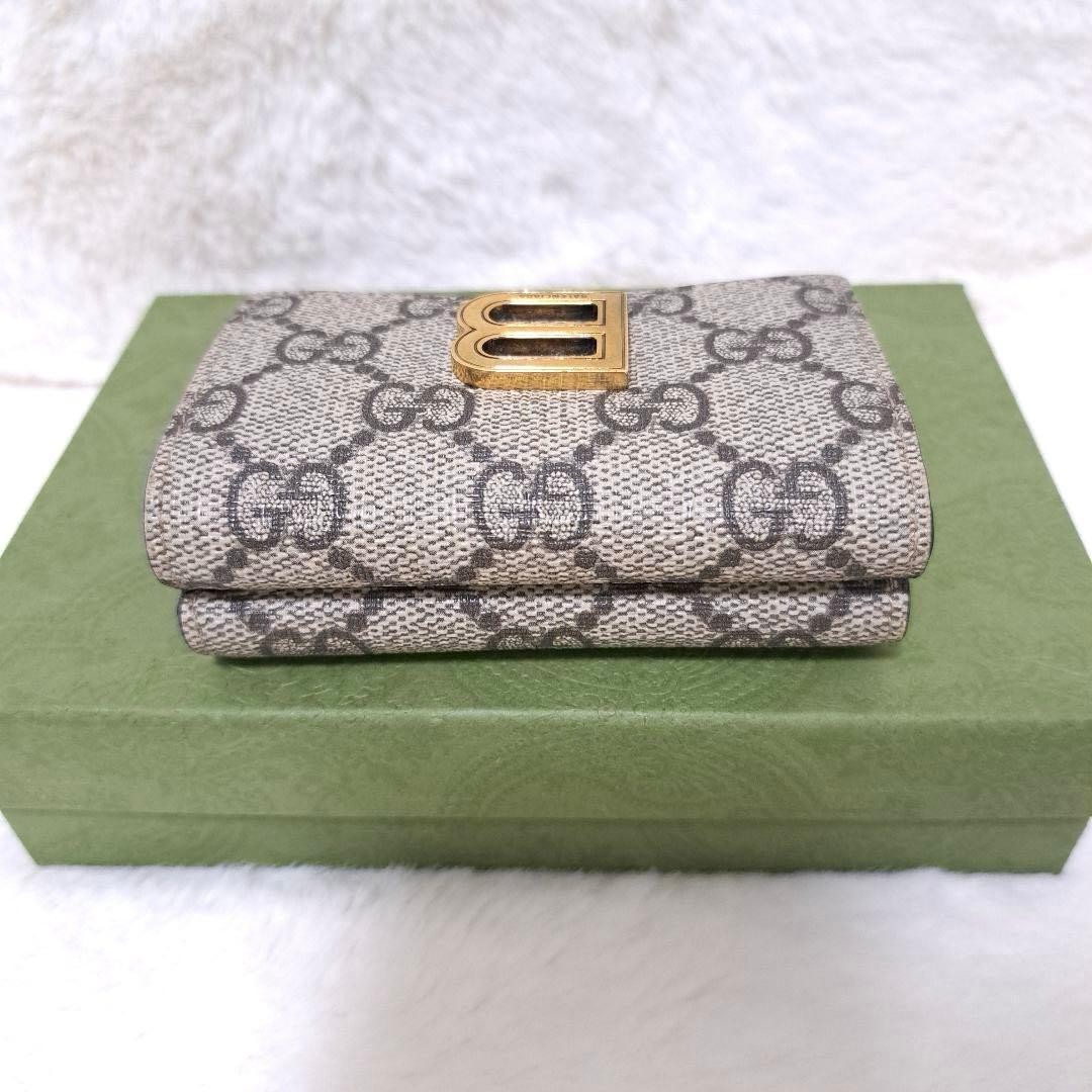 Gucci Balenciaga Tri Fold Wallet 7x9.5 cm Beige Gold PVC Rare The Hacker thumbnail 6