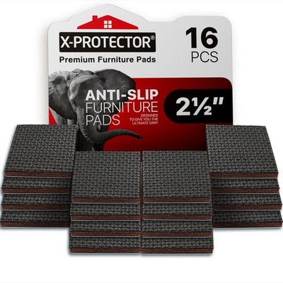Non Slip Furniture Pads X-PROTECTOR   16 PCS 16 Square 2.5'', Black / Brown 
