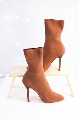 ALDO Brown Knit Sock Boots   Sculpted Heel Statement Booties