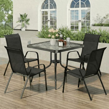 5-Piece Patio Dining Set Outdoor Furniture with Table and 4 Stackable Textilene