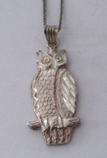 Vintage Sterling Silver Owl Pendant Necklace 925 Mexico