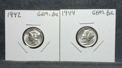 1942 & 1944 MERCURY DIMES IN BU CONDITION (D123)