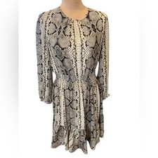 J Crew snakeskin long sleeve cinch waist dress size small mini with ruffle