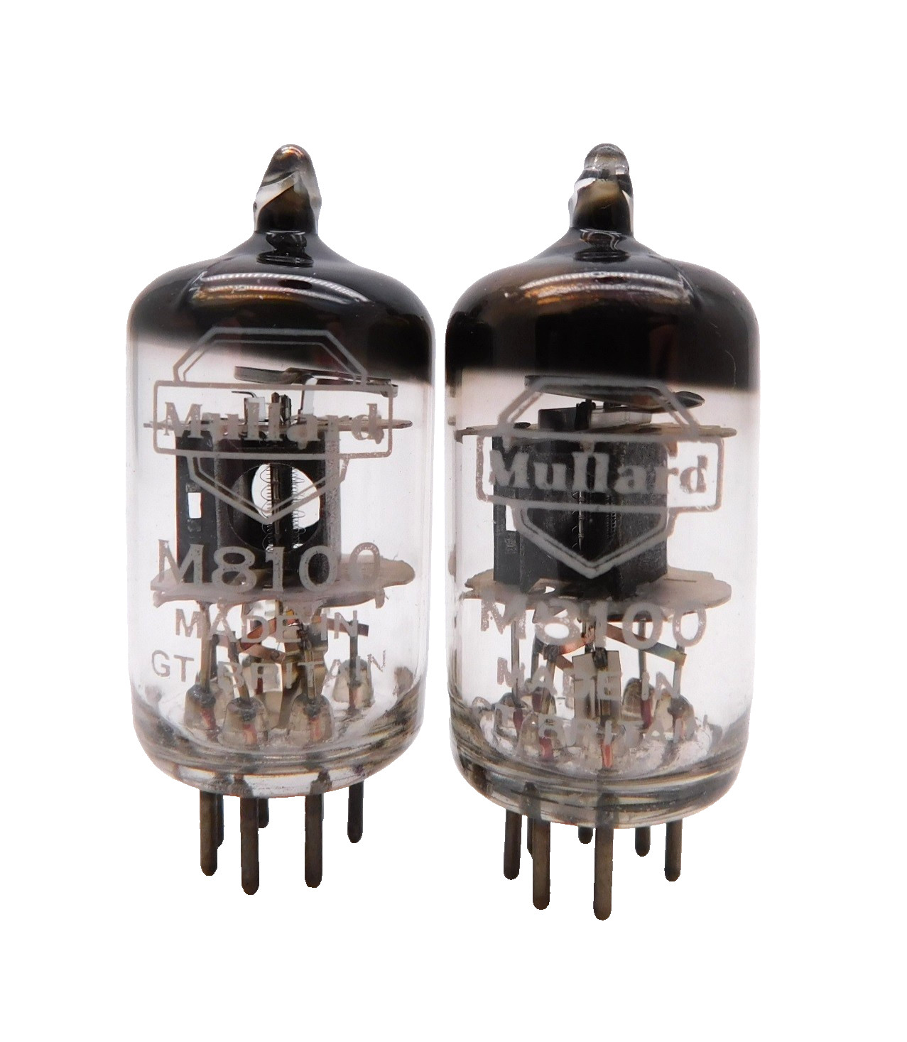 Mullard EF95 M8100 5654 Black Plate Halo Getter Valves Matched Pair