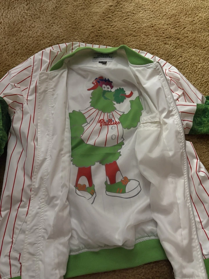 Chaqueta temática fanática Philadelphia Phillies 2XL MLB mangas rojas a rayas verdes Foto 3 de 3