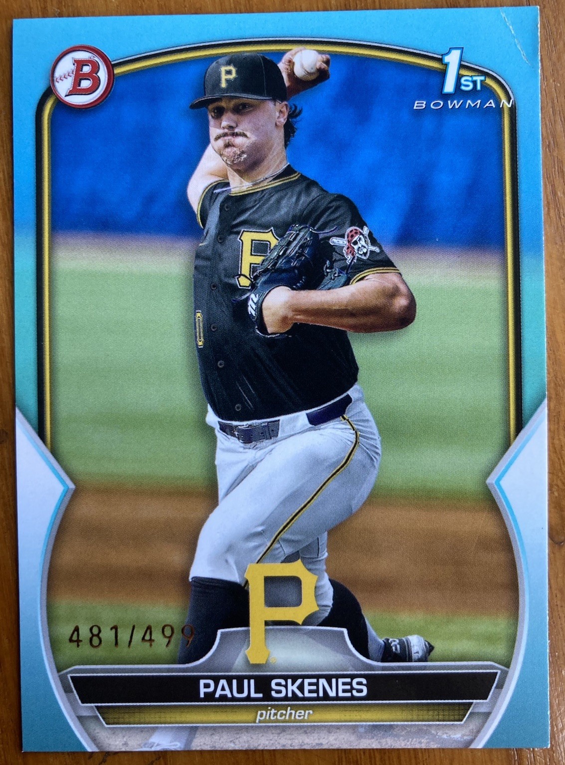2023 Bowman Draft - Sky Blue paper #BD-14 Paul Skenes /499 (RC) (bad corner)