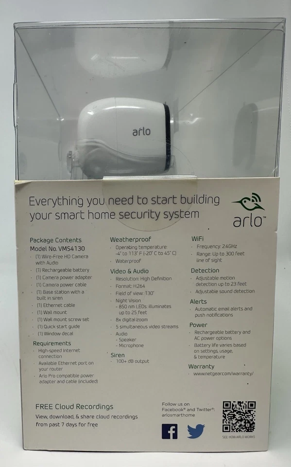 Sistema de Seguridad de Vigilancia Inalámbrico NETGEAR Arlo Pro VMS4130 Visión Nocturna ¡Nuevo! Foto 3 de 4