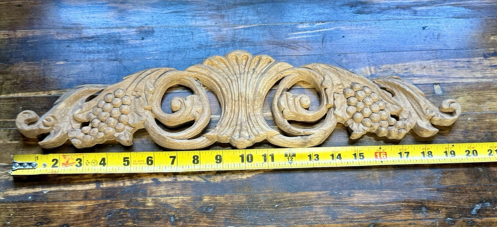 Grape&Scroll Pediment – Ornamental Furniture or Cabinet Accent (18” x 4” x 0.75”