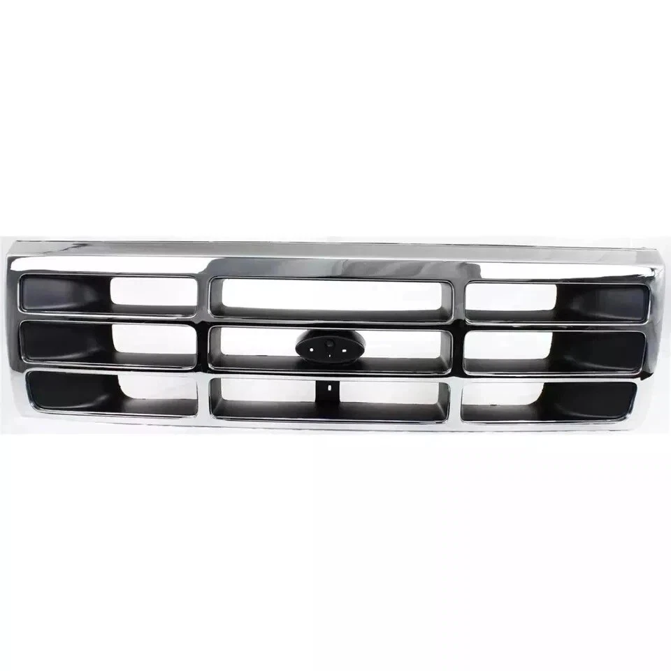 Fits 1992-1997 Ford Bronco F-150 F-250 Front Chrome Grille + Headlights Kit 9PC Foto 3 de 4