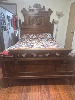 C.1876 3 piece Renaissance Revival  bedroom suite, full size 6.5 ft headboard 