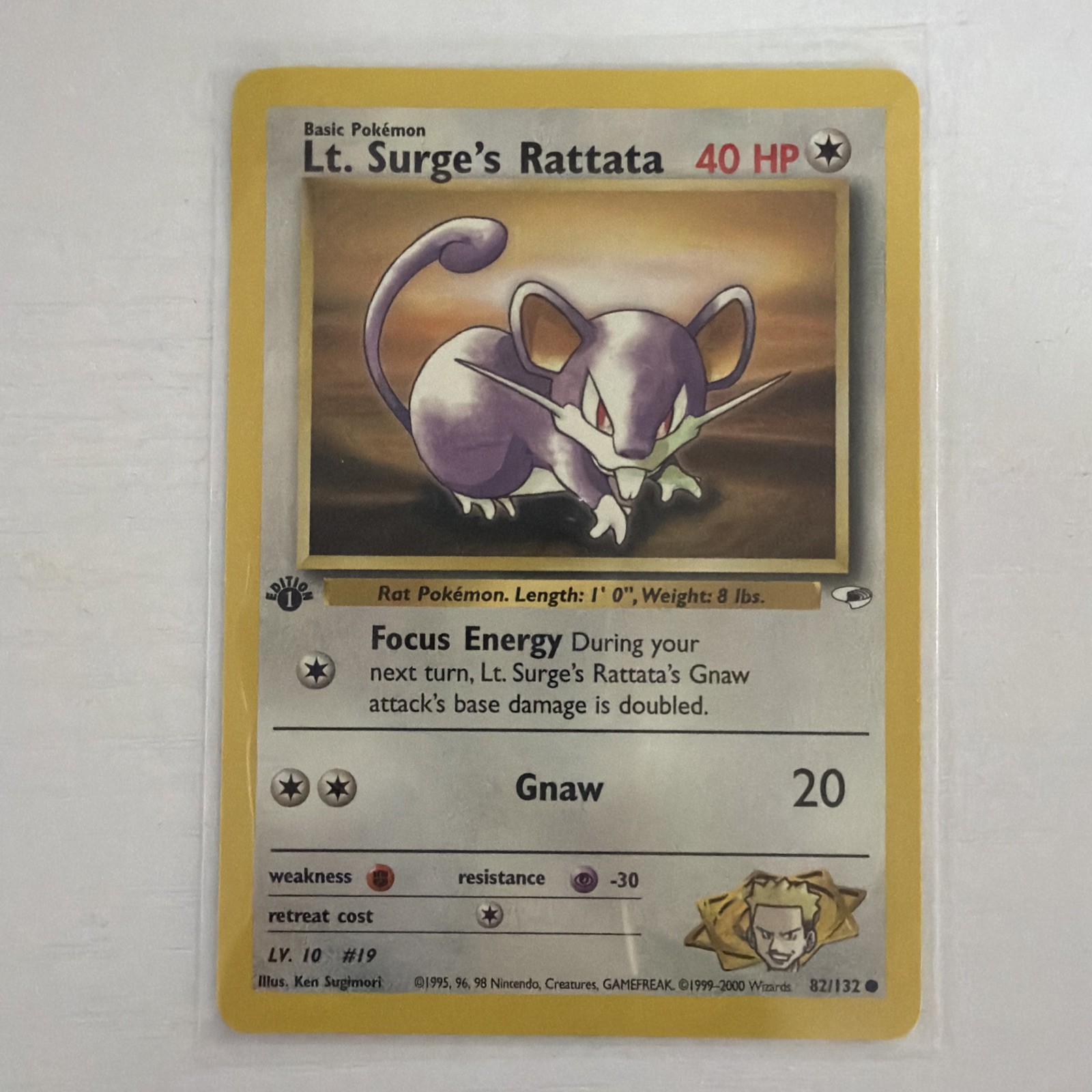 POKEMON LT. SURGE'S RATTATA 82/132 1ST EDITION GYM HEROES NM