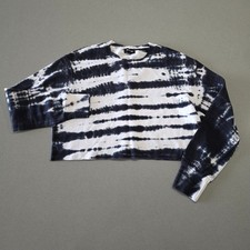 Monrow Womens Tie Dye Stripe Cropped Sweatshirt Black White Size S Made in USA