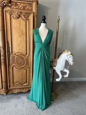 NWT Mac Duggal 68128 [16W] Draped V-neck Sleeveless A-line Green Gown Wide Plus