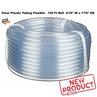 5/16'' ID x 7/16'' Clear Plastic Tubing Flexible 100 Feet Long Roll PVC Water NEW