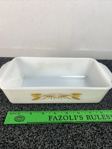 Vintage Fire King Wheat Pattern Loaf Pan Dish 1 Qt USA 409 White