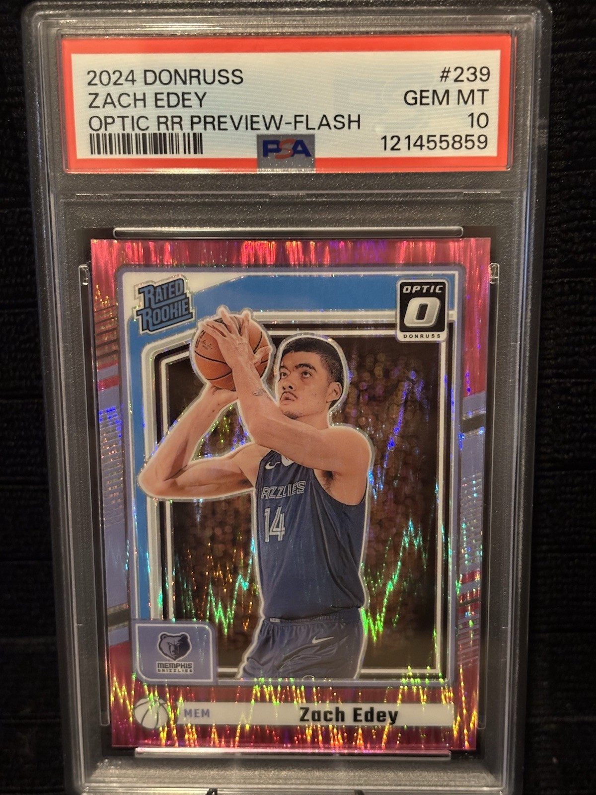 2024 Donruss Zach Edey Optic Preview Flash #239 PSA 10 GEM MT Rookie RC