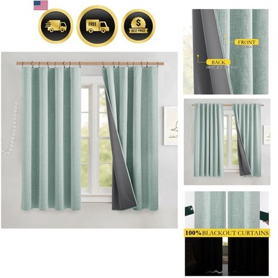Blackout Curtain Set 2 Panels Seafoam Green Linen Blend 52x48 Inches
