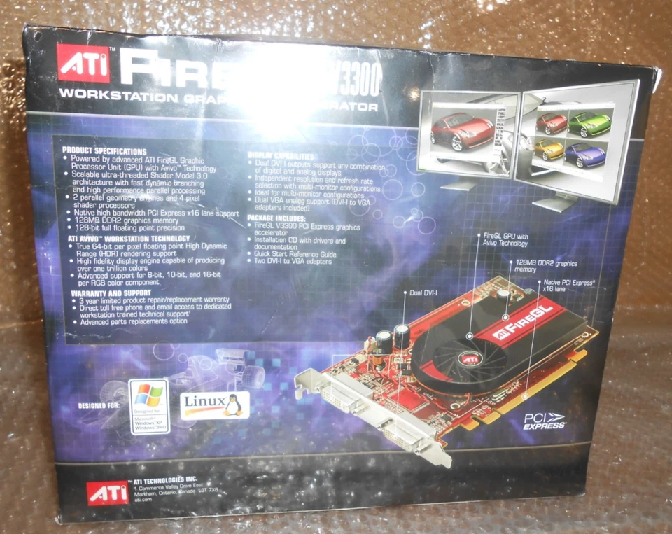 ATI FireGL V3300 x16 PCIE 128MB GDDR2 Dual DVI Workstation Video Card 100-505135 - Image 2 of 4