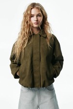 H&M Women's Collard Bomber Jacket In Green - Medium RRP £40