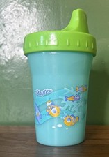 HTF Vintage Playtex Plastic Sippy Cup Aqua Sea Fish Teal  04 with Valve