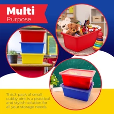Plastic Storage Bins with Lids, 5 Qt, 3 Pack, Colorful Plastic Cubby Storage ...