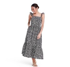 Rixo For Target Dress 4 Floral Ruffle Straps Pockets Sleeveless Black White NWT