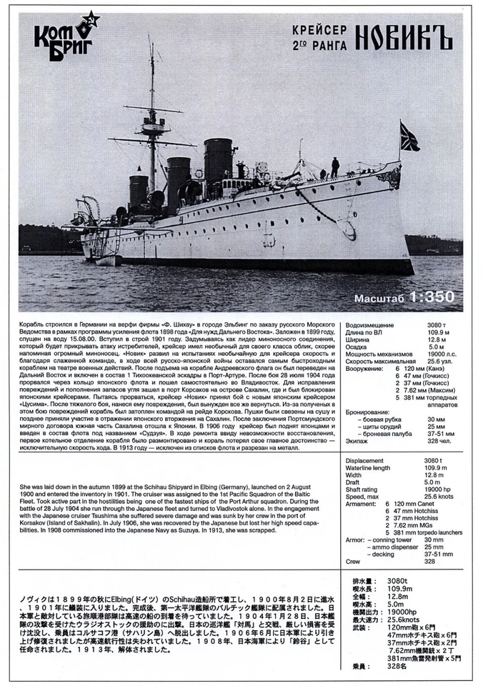 # Combrig  3503 WL/FH  Kreuzer "NOVIK"  der russ. Marine 1902 /Resin-Kit 1:350 - Bild 2 von 4