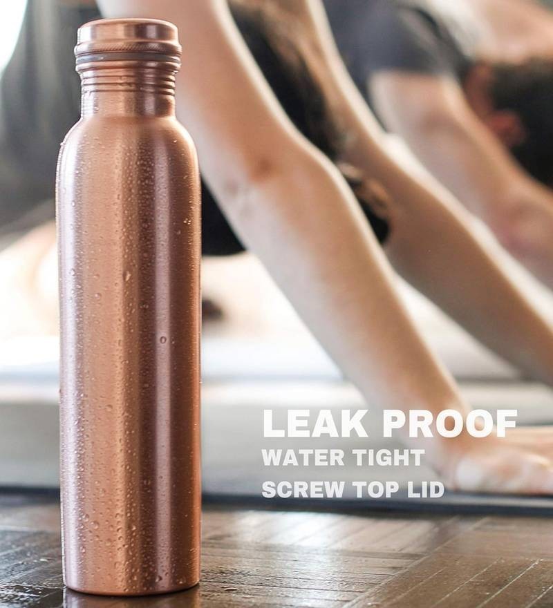 Pure Copper Water Bottle 1L (34oz) Leakproof Ayurvedic Tamra Jal USA