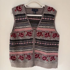 Mountain Lake Womens Sweater Vest Floral Fair Isle Nordic Preppy Romantic Large