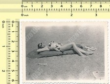 Vintage Beach Sunbathing Woman  Swimsuit  c.1930s  1940s vintage photo